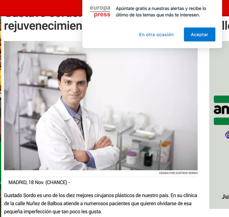 Doctor Rinoplastia ultrasónica Dr Gustavo Sordo en Europa Press