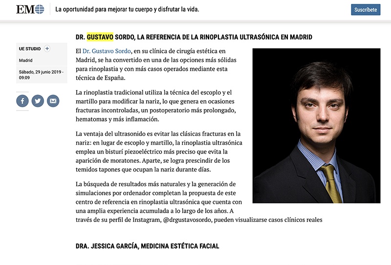Doctor gGustavo Sordo entrevista en el mundo rinoplastia en Madrid
